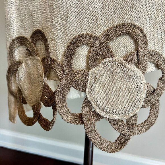 NWT Italian Asymmetric Knit Linen Dress with Handmade Floral Applique L cream - Picture 6 of 9